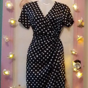 Lyrur (M) Faux Wrap Polka Dot Dress